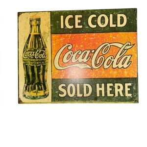 Coca-Cola Red & Green Retro Ice Cold Metal Sign Old School Retrovibes Wall Decor